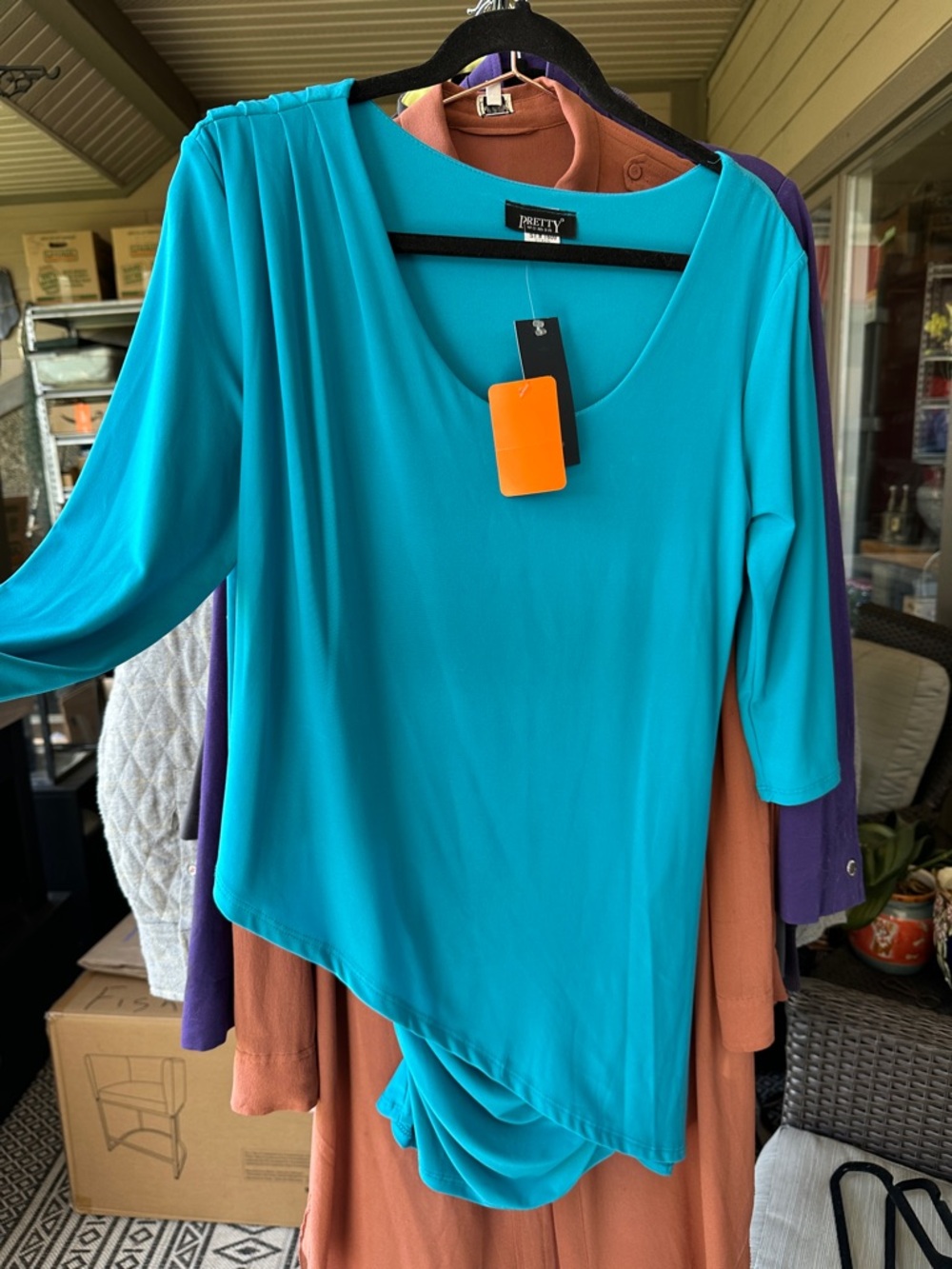Turquoise Asymmetric Layered Women’s Tunic Top Sz small P2P: 18” NWT